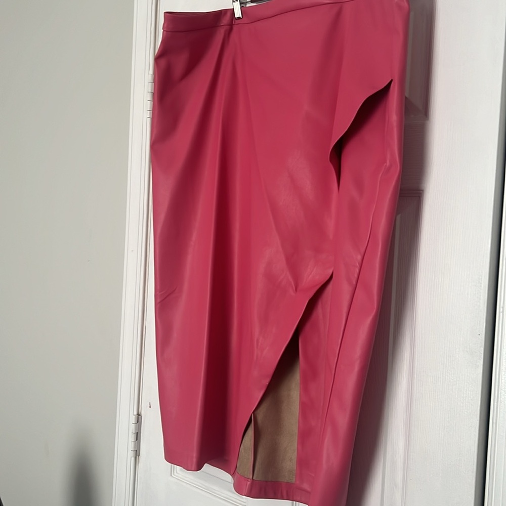 Rapture Rose ELOQUII Faux Leather Column Skirt with Slit.